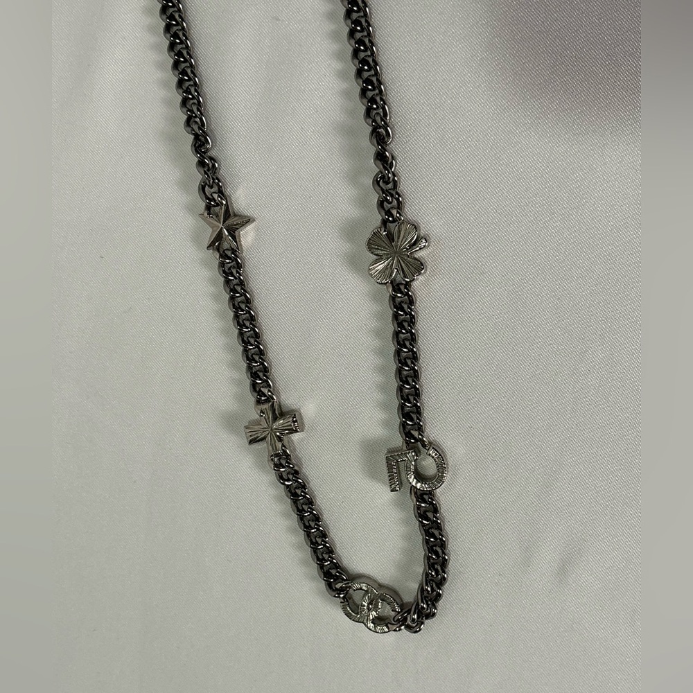 Authentic Ruthenium Chanel CC Lucky Symbols Chocker Necklace Silver Charms - Picture 7 of 10